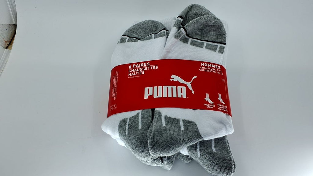 PUMA mens 6 Pack Crew running socks, White/Grey, 13-Oct US