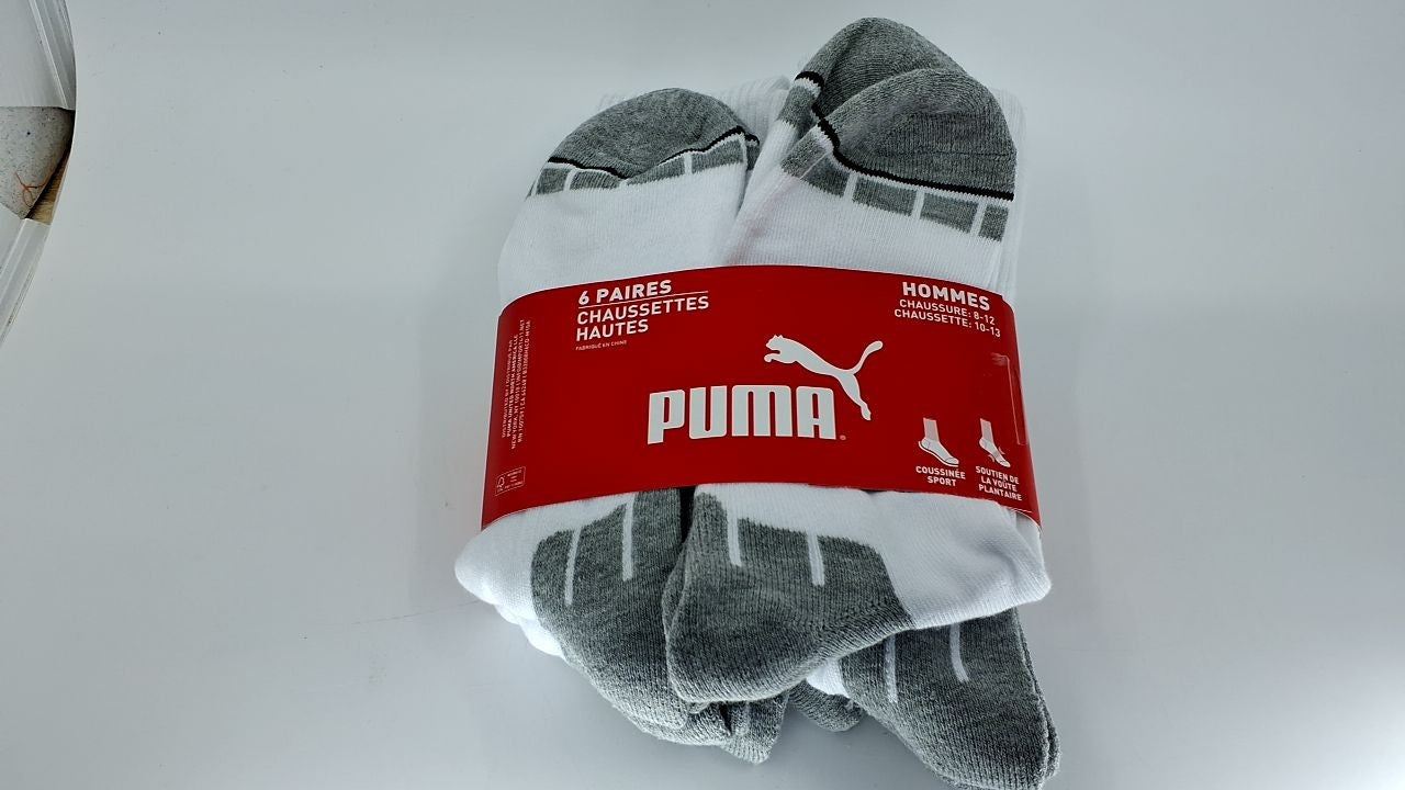 PUMA mens 6 Pack Crew running socks, White/Grey, 13-Oct US