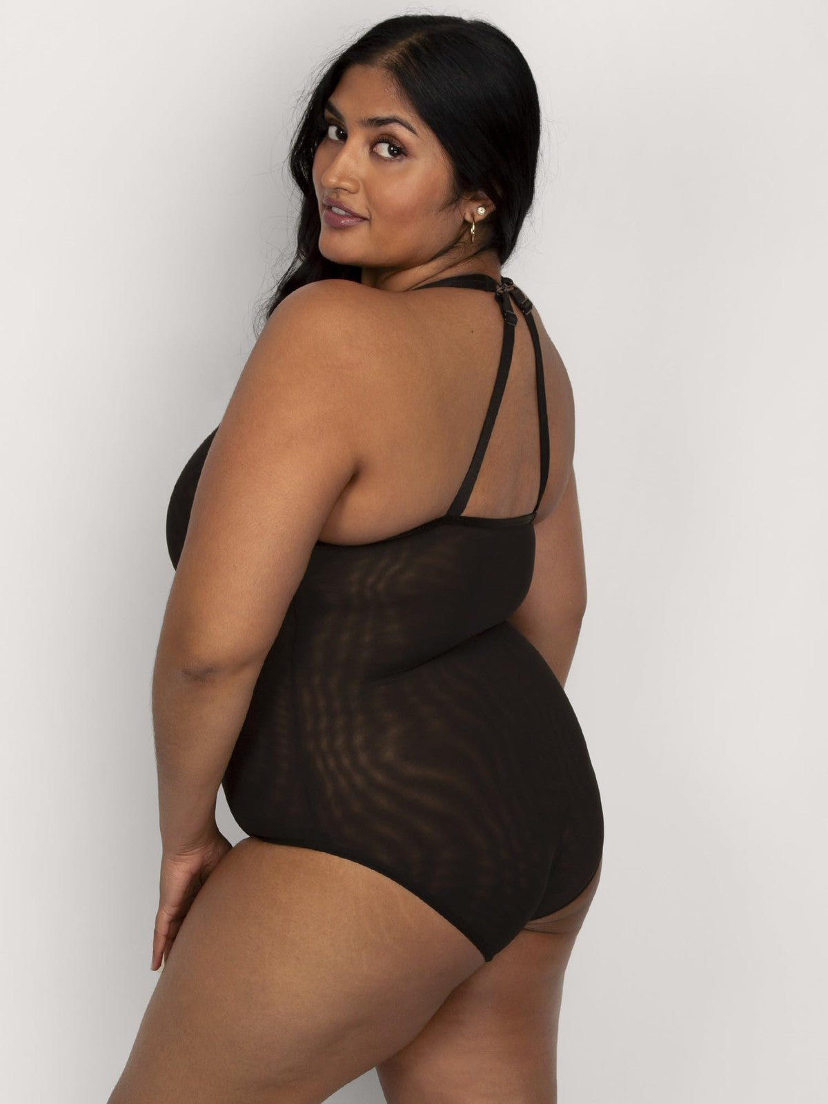 Curvy Couture Women's Plus Size Sheer Mesh Bodysuit Black Hue XXL