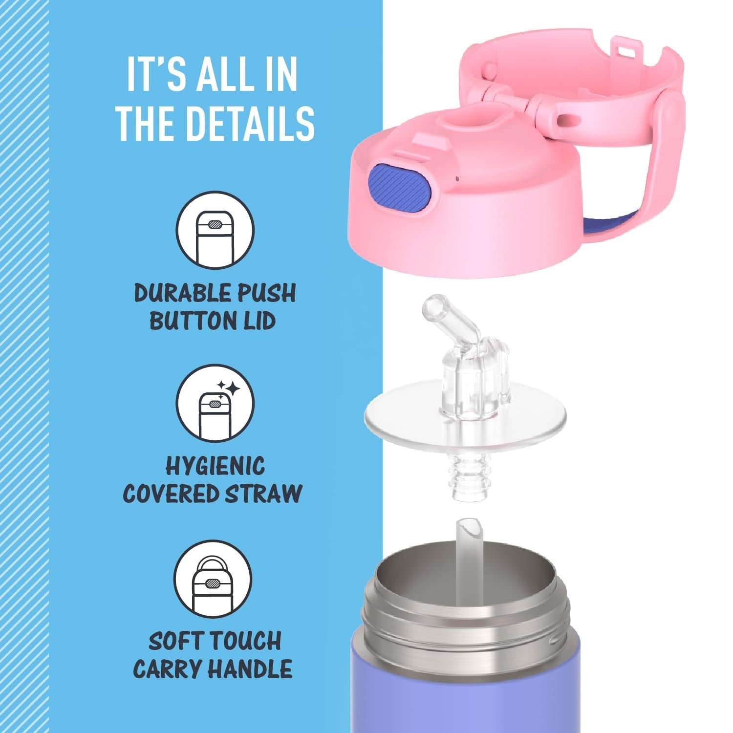 THERMOS FUNtainer 12oz Kids Water Bottle, Purple/Pink, Insulated Stainless Steel