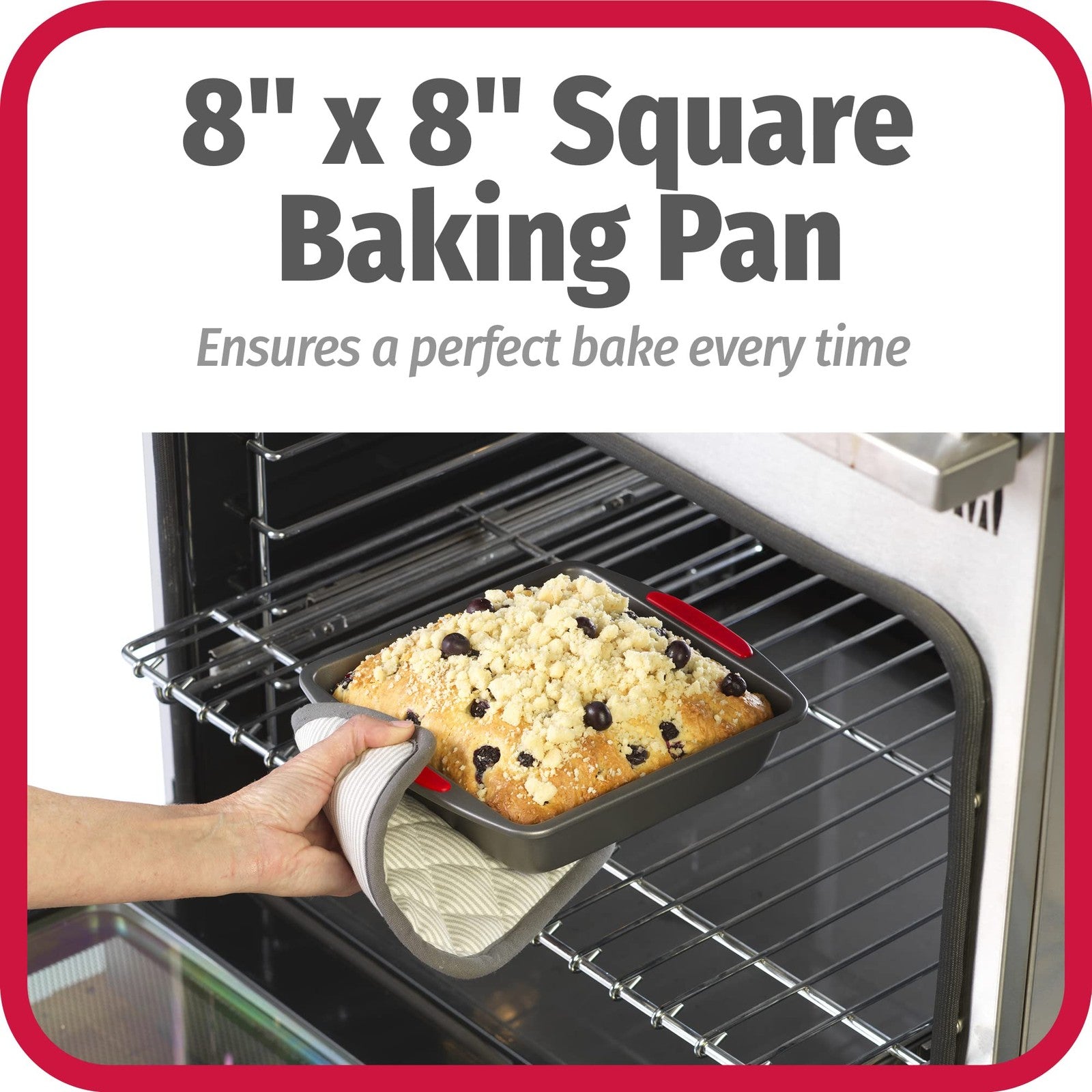 8x8-Inch Non-Stick Baking Pan w/ Silicone Grip Handles - Gray