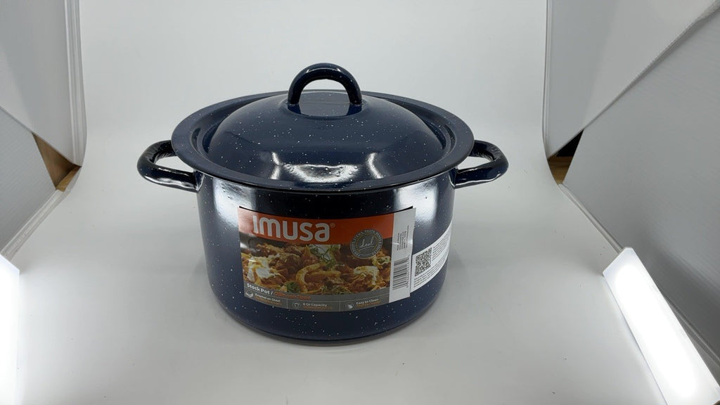 6Qt Blue Enamel Stock Pot w/ Lid - Durable Steel for Everyday Use