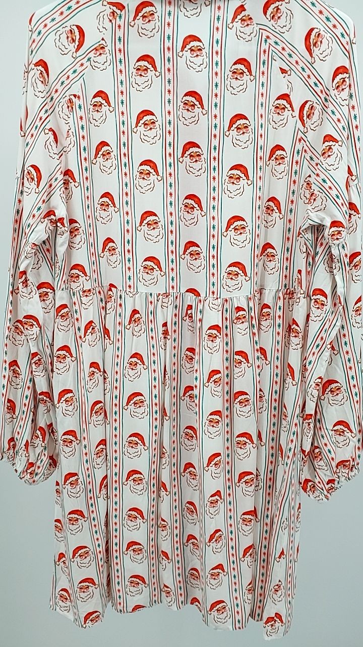 Christmas Santa Print Button Front Mini Dress