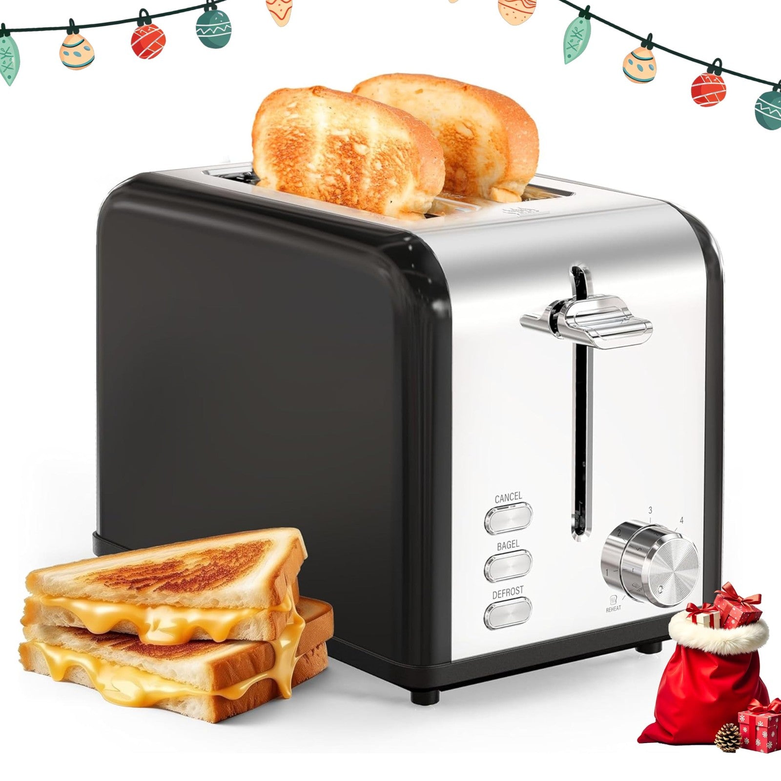 Black 2-Slice Toaster w/ 6 Browning Settings & Removable Crumb Tray