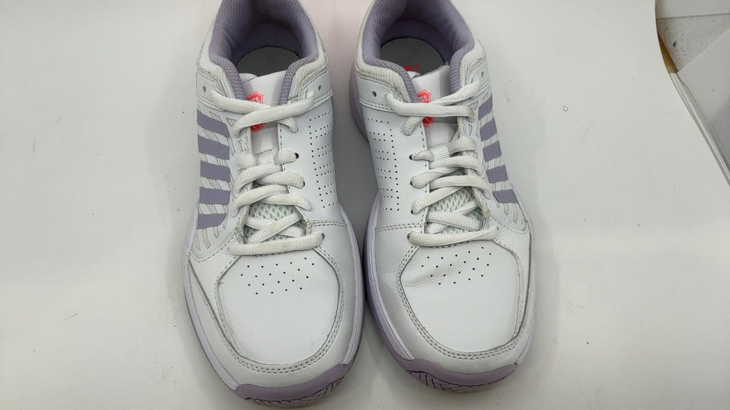 K-Swiss Women's Court Express 2 Tennis Shoe, White/Orchid Petal/Neon Blaze, 9 M