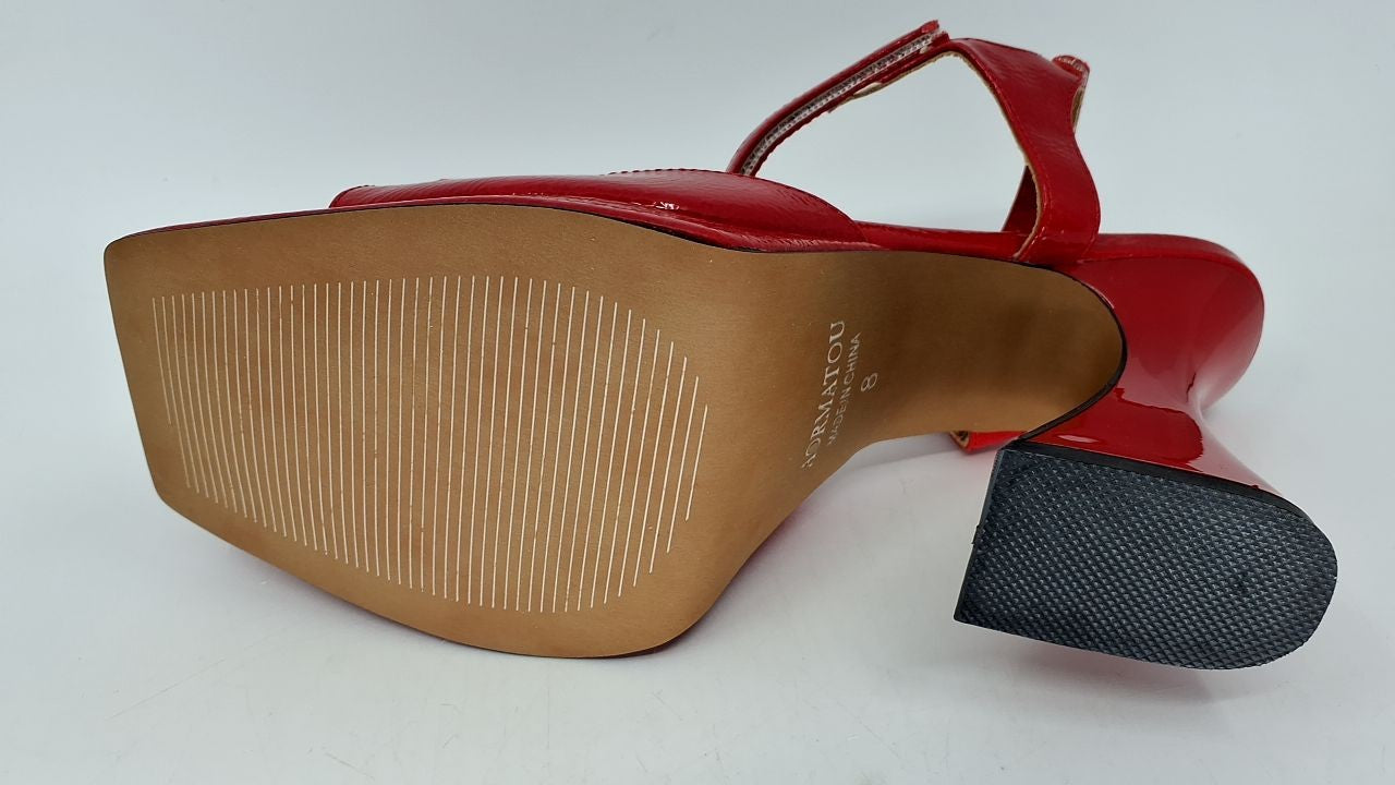 Comfy Red Platform Heels 4 In Block Heel Ankle Strap Size 8