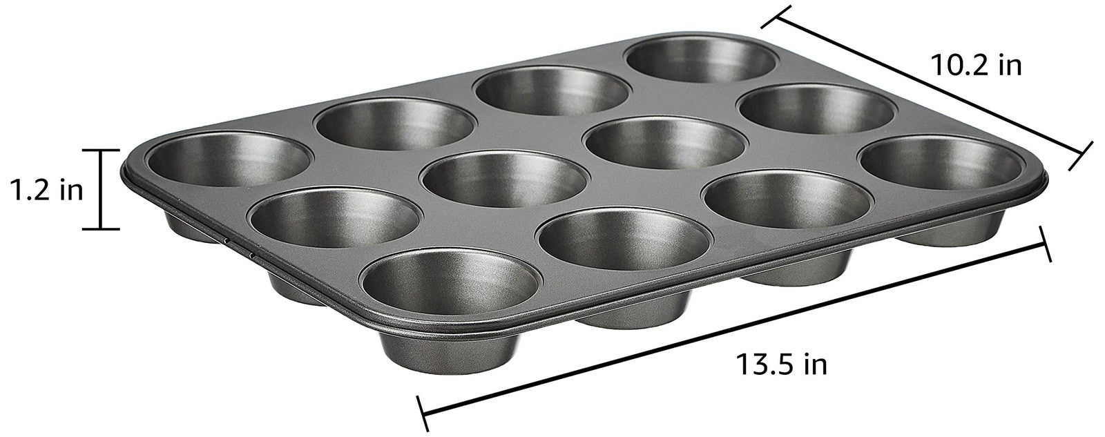 Set of 2 Nonstick Muffin Baking Pans, 12 Cups, Gray, 13.9x10.55 in