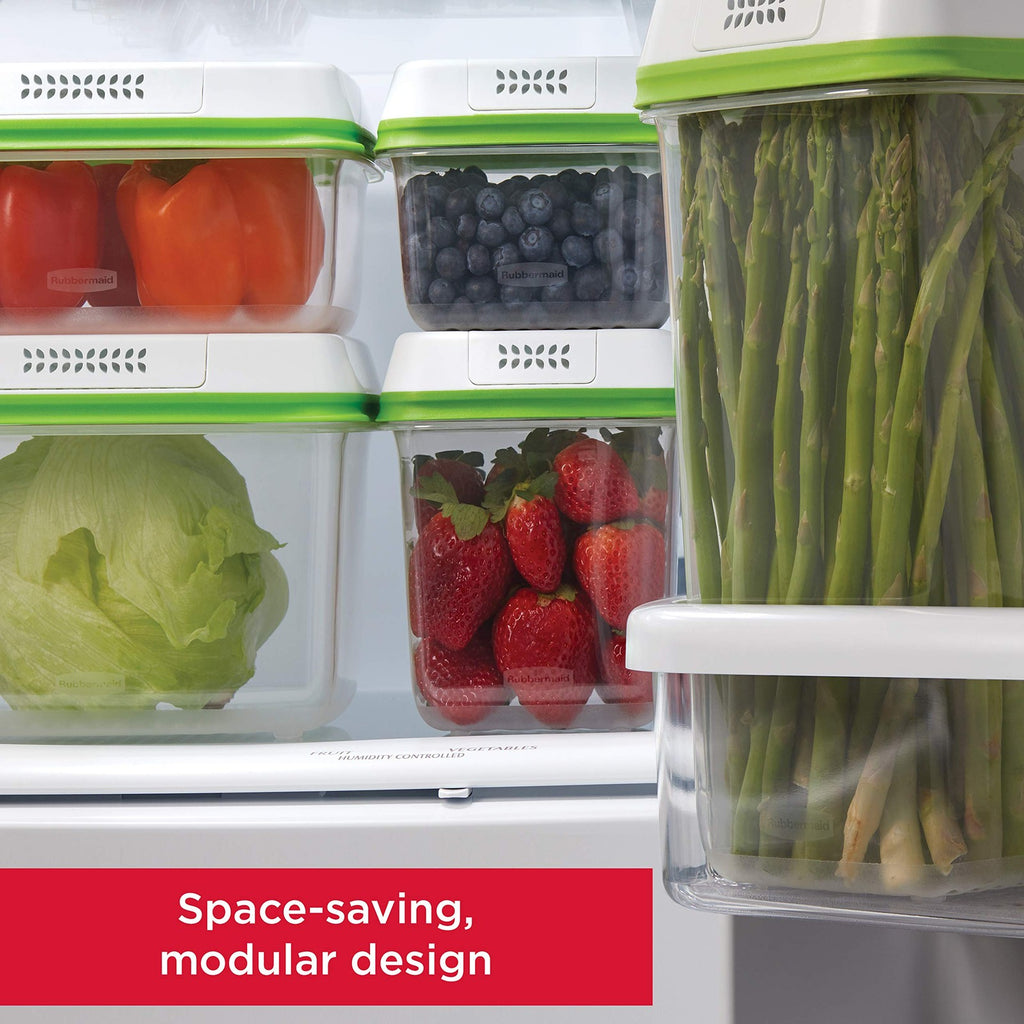 FreshWorks Produce Saver Set, 4 Large Clear Containers, Dishwasher Safe