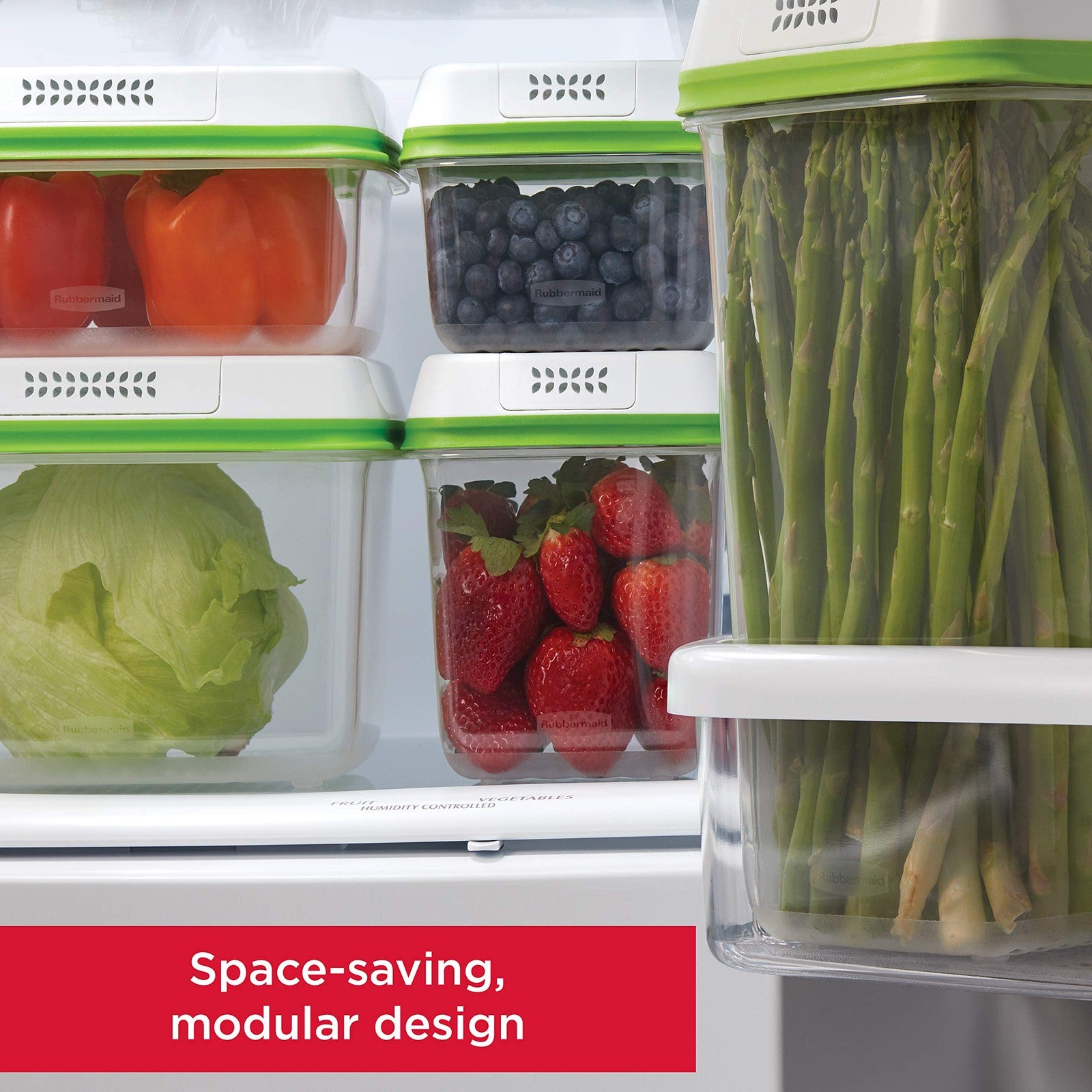 FreshWorks Produce Saver Set, 4 Large Clear Containers, Dishwasher Safe