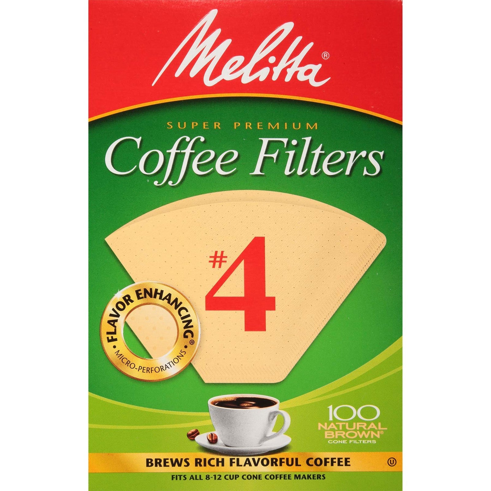 100 Count Melitta #4 Cone Coffee Filters Natural Brown Unbleached
