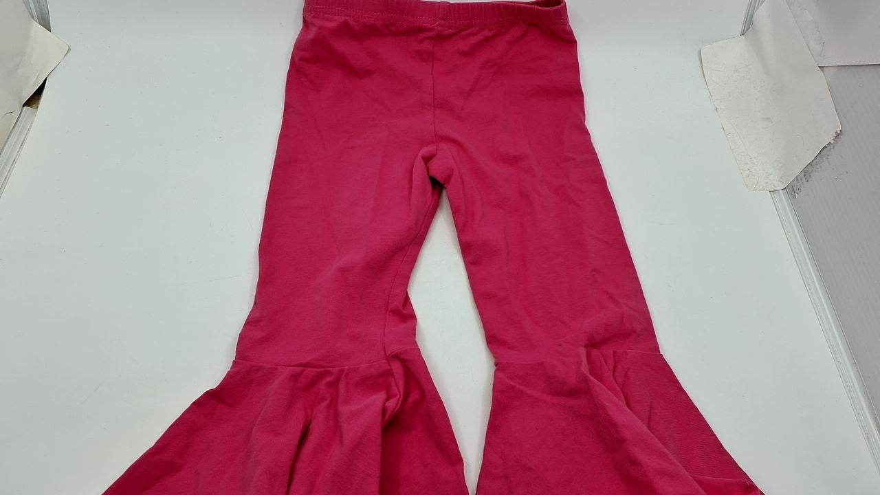 Kids 4-5T Hot Pink Ruffle Bell Bottom Pants Cotton Casual Trousers