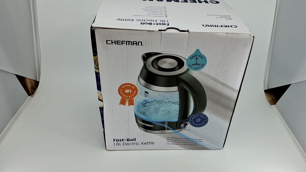 1.8L Electric Kettle by Chefman, Stainless Steel & Glass, Boil-Dry Protection