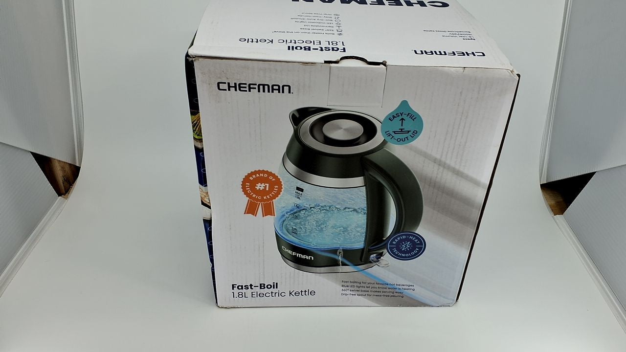 1.8L Electric Kettle by Chefman, Stainless Steel & Glass, Boil-Dry Protection