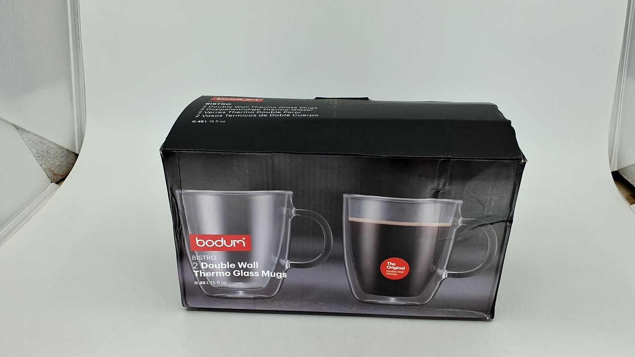 Bodum 15oz Double Wall Mug Set, High-Heat Borosilicate Glass, Clear