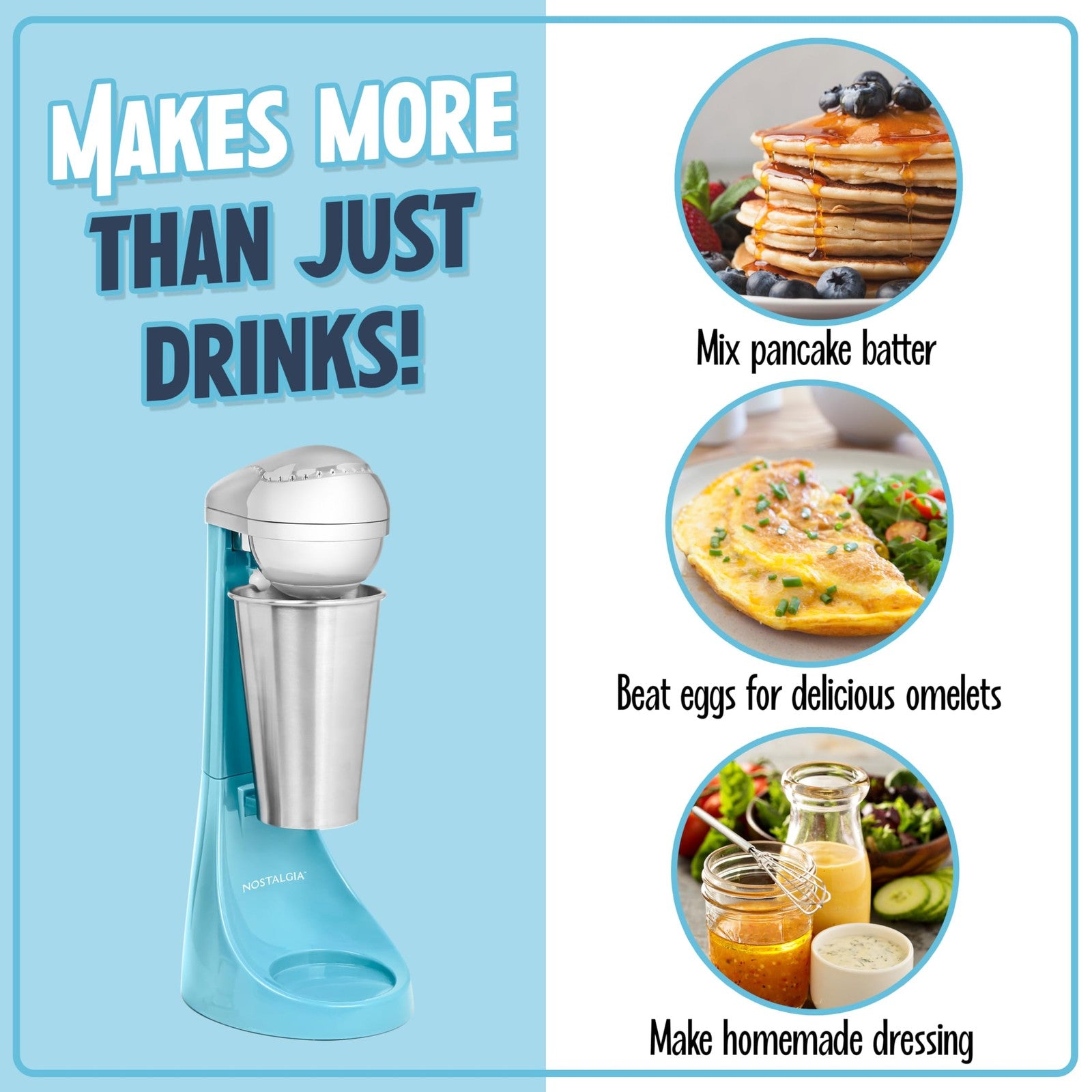 Nostalgia Blue Milkshake Maker, 2-Speed Mixer, 16-Oz Stainless Steel Cup