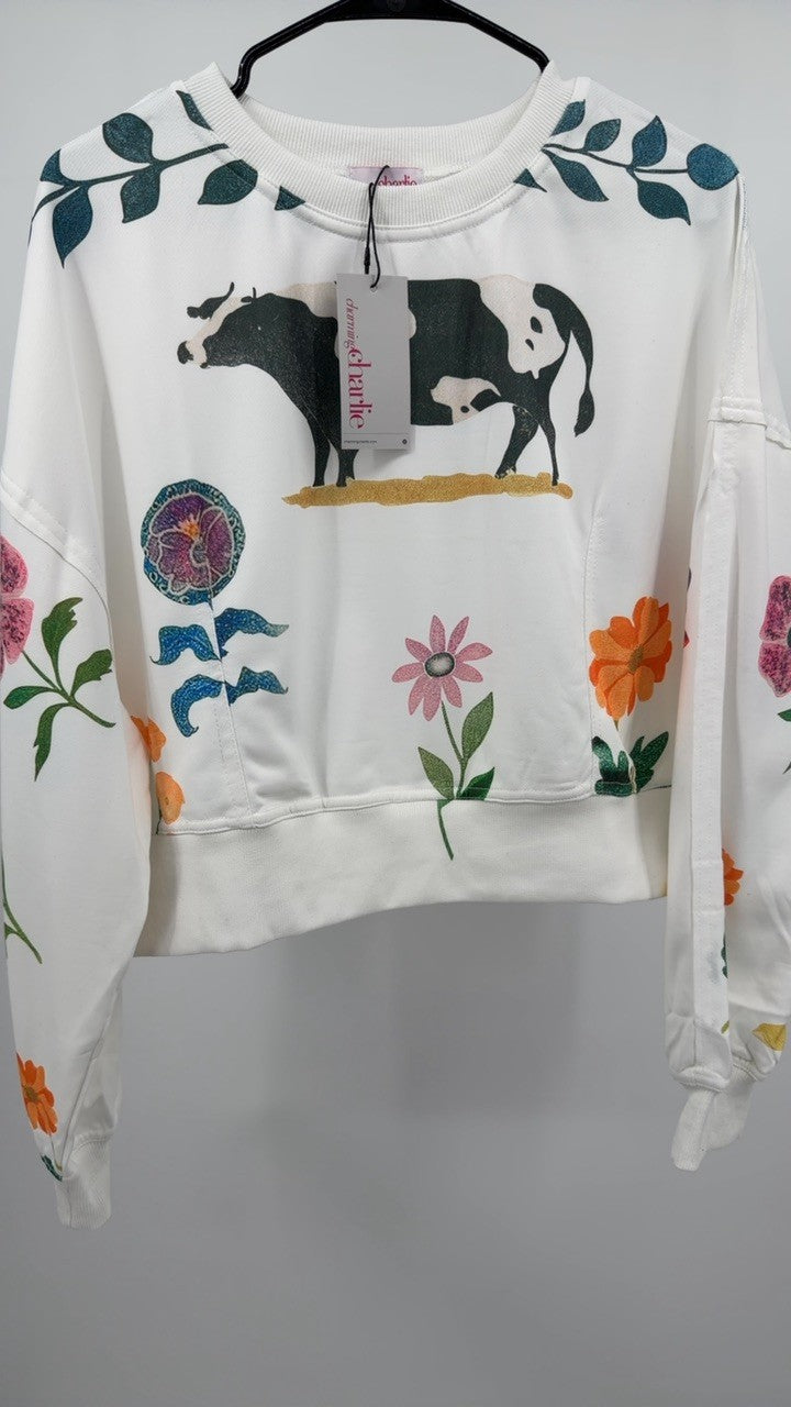 Printed Round Neck Dropped Shoulder Sweatshirt