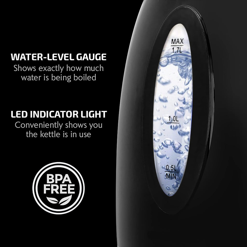 1.7L OVENTE Electric Kettle Black Auto Shut-Off & Boil-Dry Protection