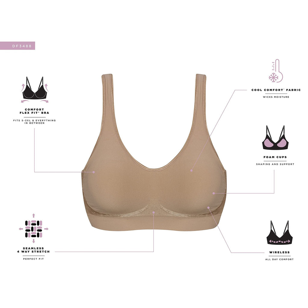 Bali Full-Coverage Wirefree Bra, Large, Moisture-Wicking, Grey Swirl