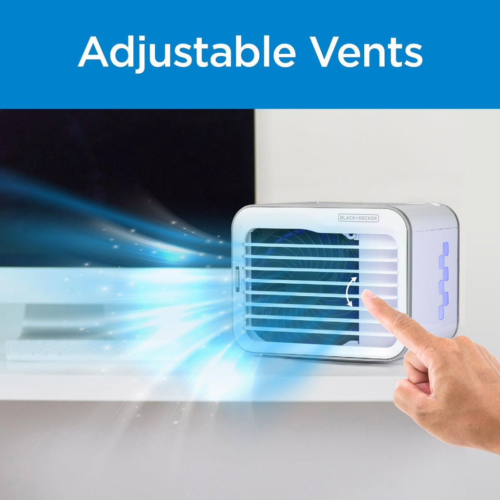 BLACK+DECKER Personal Fan, 3-Speed Air Cooler, White/Gray, Desktop Use