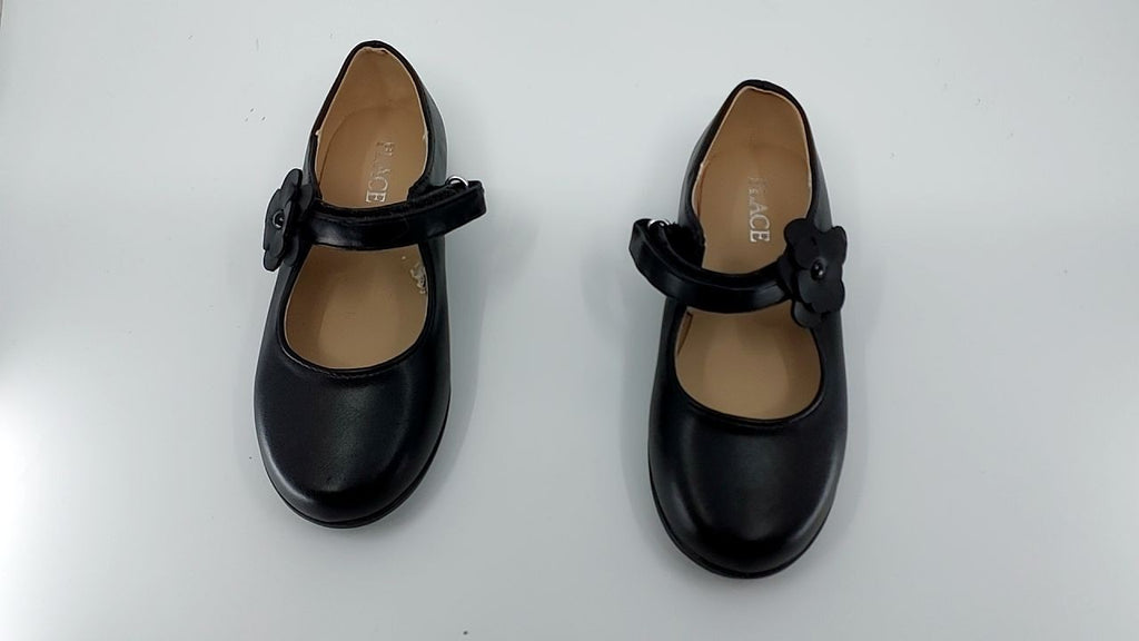 Closed Toe Maryjane Flats for Girls, Black Flower, Toddler Size 10