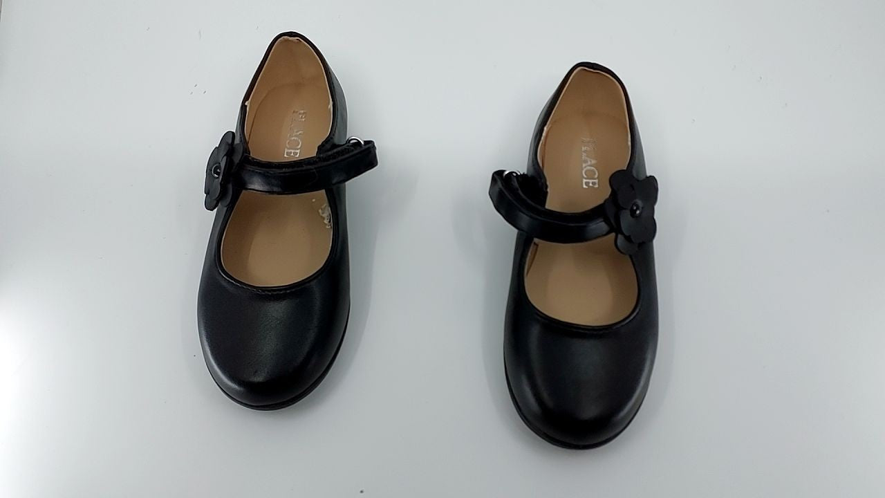 Closed Toe Maryjane Flats for Girls, Black Flower, Toddler Size 10