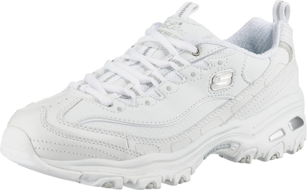 Skechers Sport Women's D'Lites Memory Foam Lace-up Sneaker,White Silver,8 W US