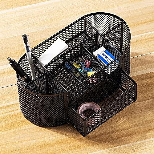 Durable Black Desk Organizer w/ Pullout Drawer, 9.25" x 4.53" x 3.94"