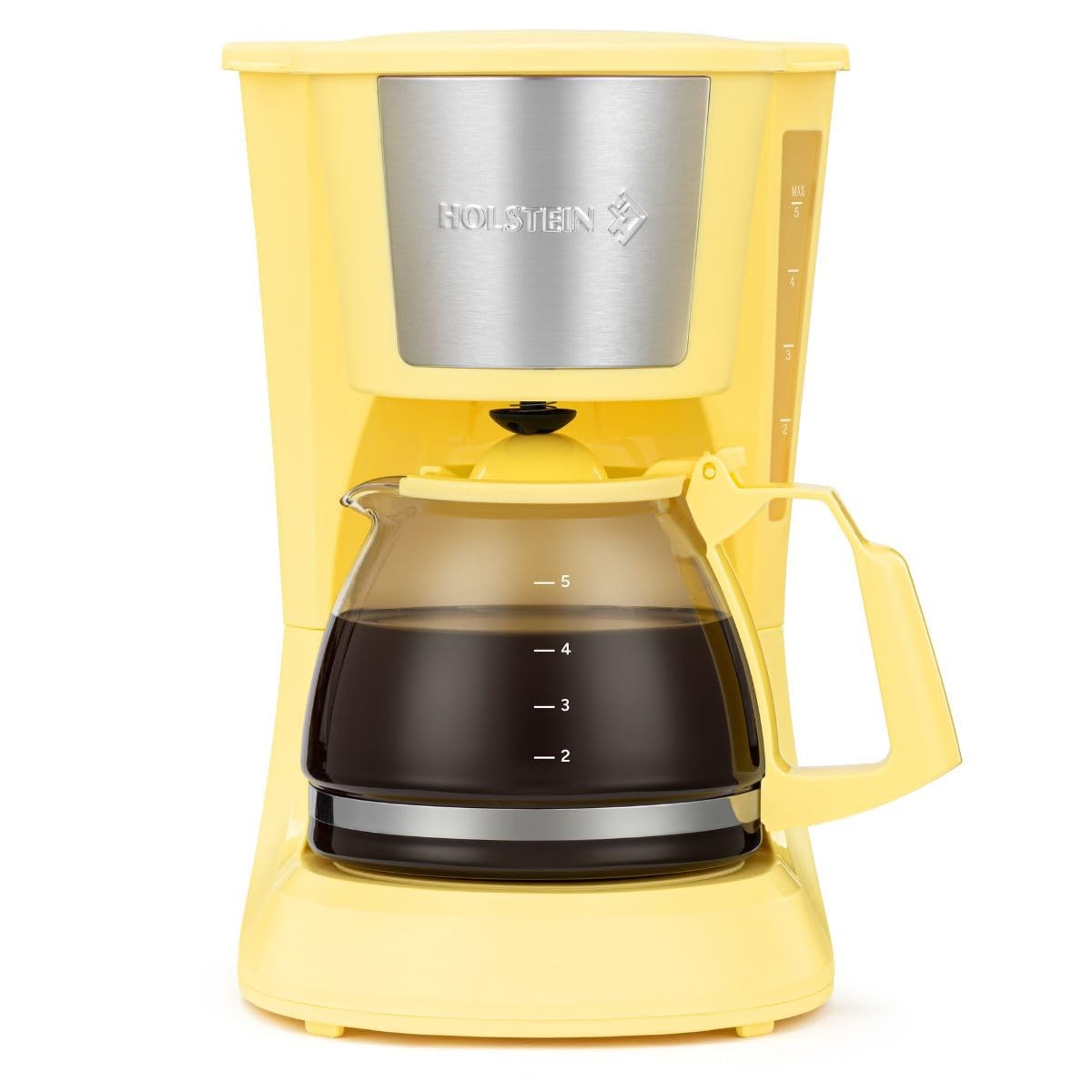 5 Cup Drip Coffee Maker, Yellow, Compact Design w/ Auto Pause & Serve