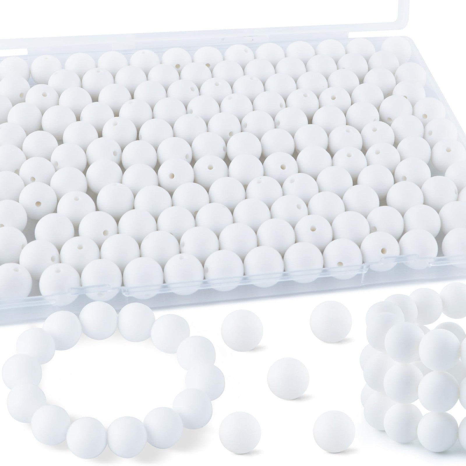 145pcs Silicone Beads 15mm in White - Ideal for Keychains & Bracelets