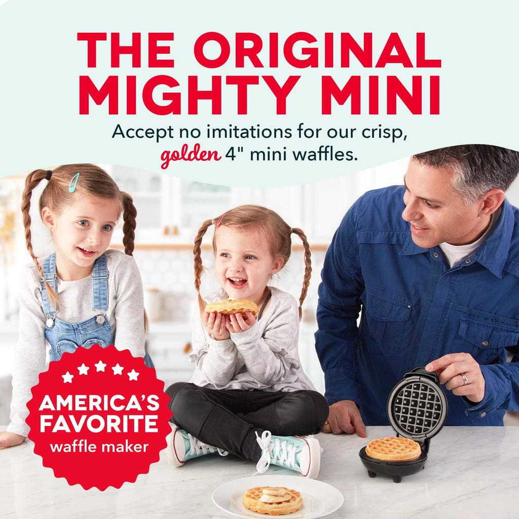 DASH Mini Waffle Maker 4in Nonstick Black Waffle Iron w/ Recipe Guide