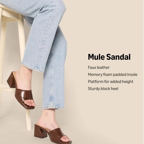 Amazon Essentials Women's Platform Mule Sandals, Cream Faux Crocodile, 9