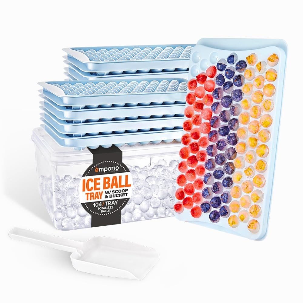 Blue Ice Ball Tray Set, 2 Trays, 832 Ice Balls, 0.60 In, Stackable