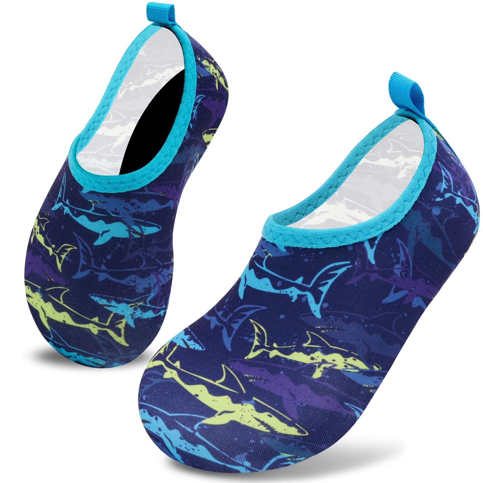 VIFUUR Kids Aqua Socks Water Shoes Purple Yellow Fish Quick Dry 28/29