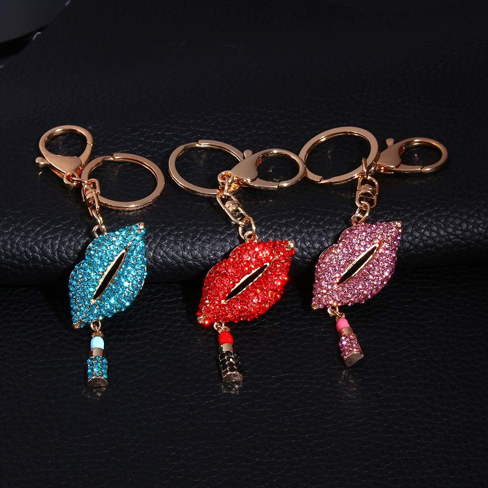 Fashion Lipstick Keyring, Colorful Crystal Purse Charm Decoration