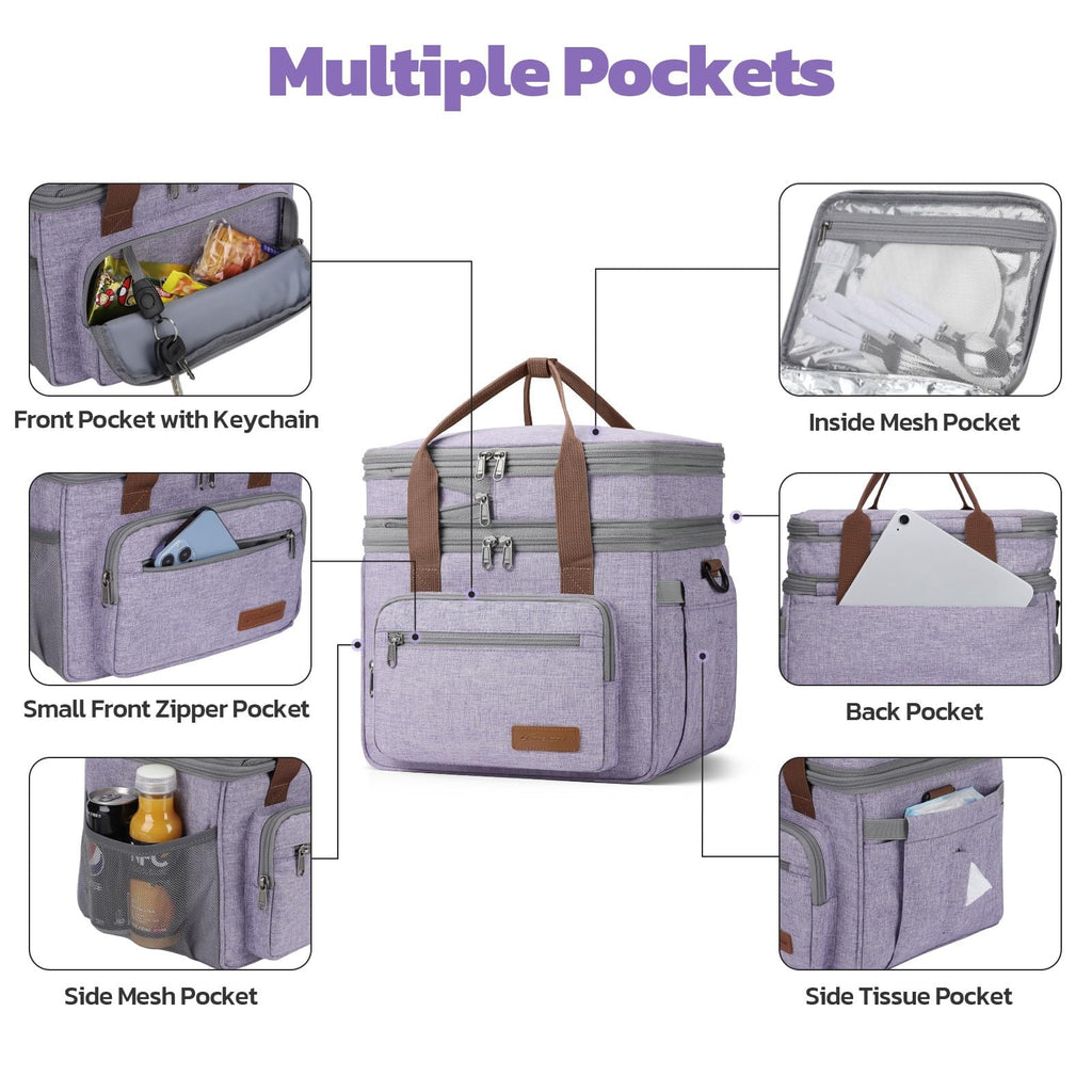 Expandable 23L Lunch Bag, Insulated Cooler with Side Pocket, Lavender