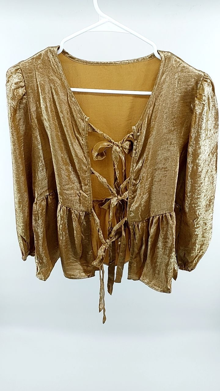 Tied Peplum Three-Quarter Sleeve Blouse