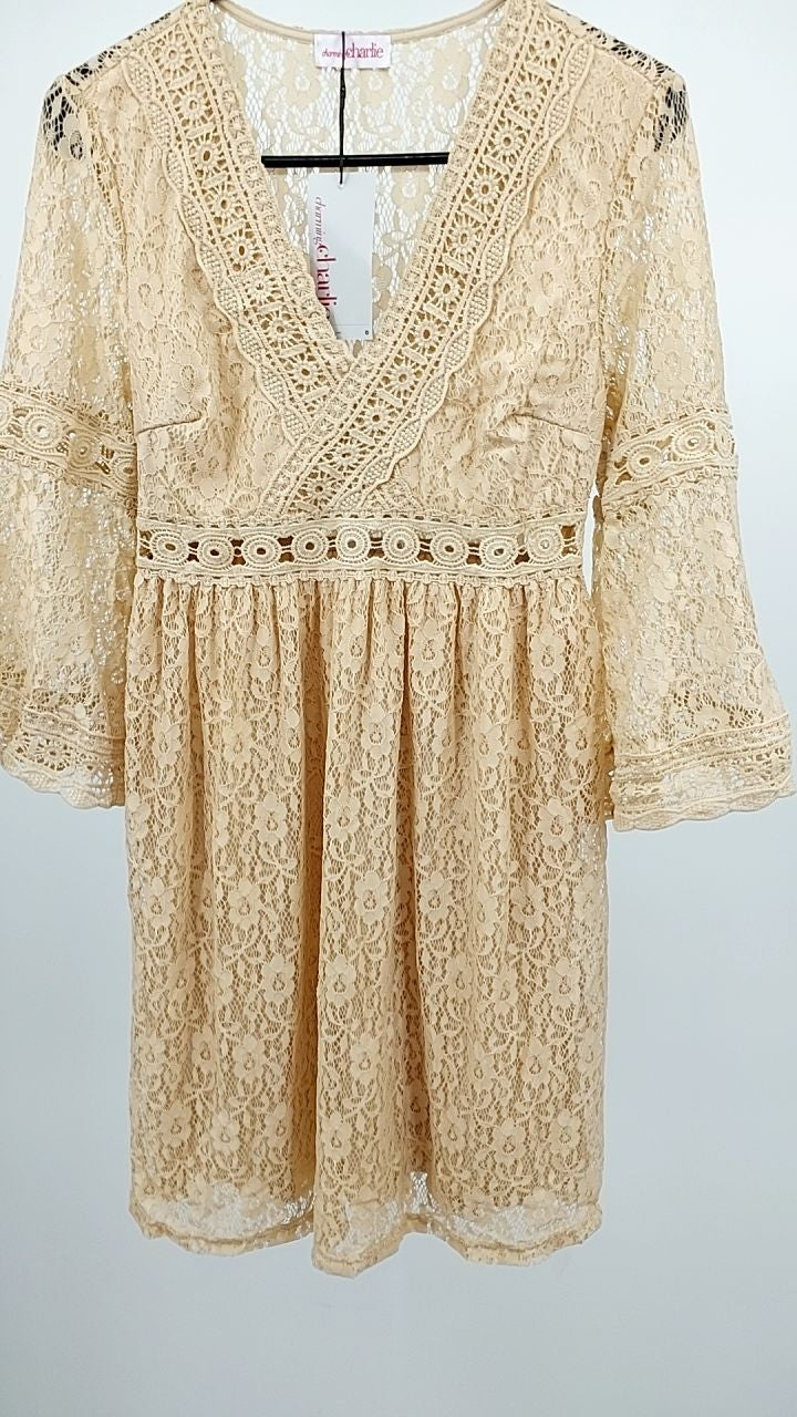 Lace V-Neck Three-Quarter Sleeve Dress