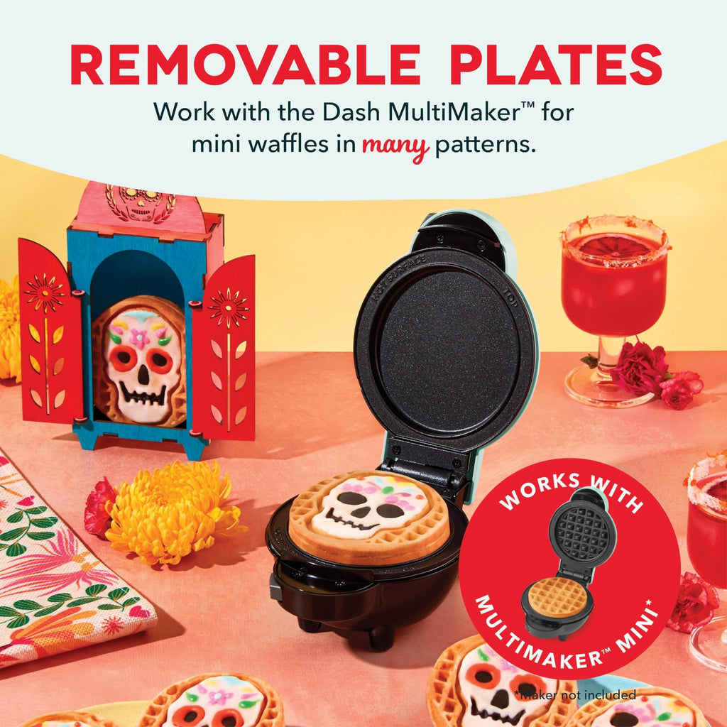 4in Nonstick Waffle Plates for DASH Mini Maker, Skull & Jack-O-Lantern
