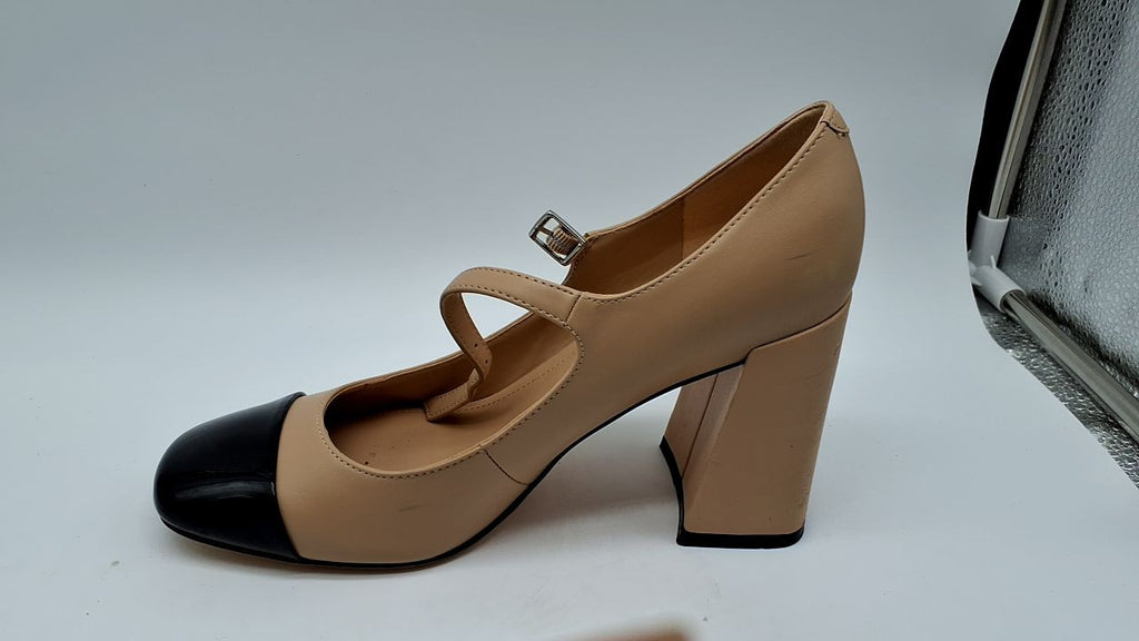 Marc Fisher Women's CHARINE Pump, Beige/Black 110, 7