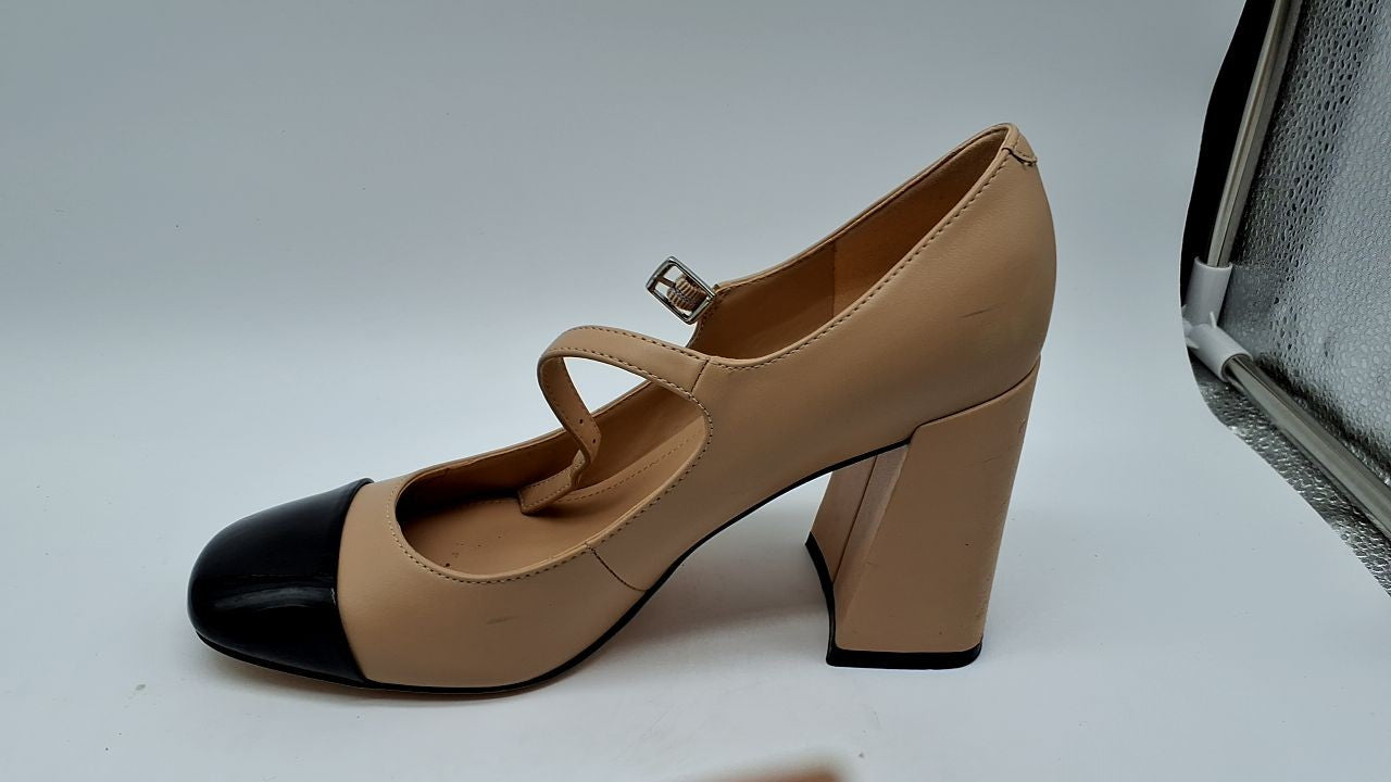 Marc Fisher Women's CHARINE Pump, Beige/Black 110, 7