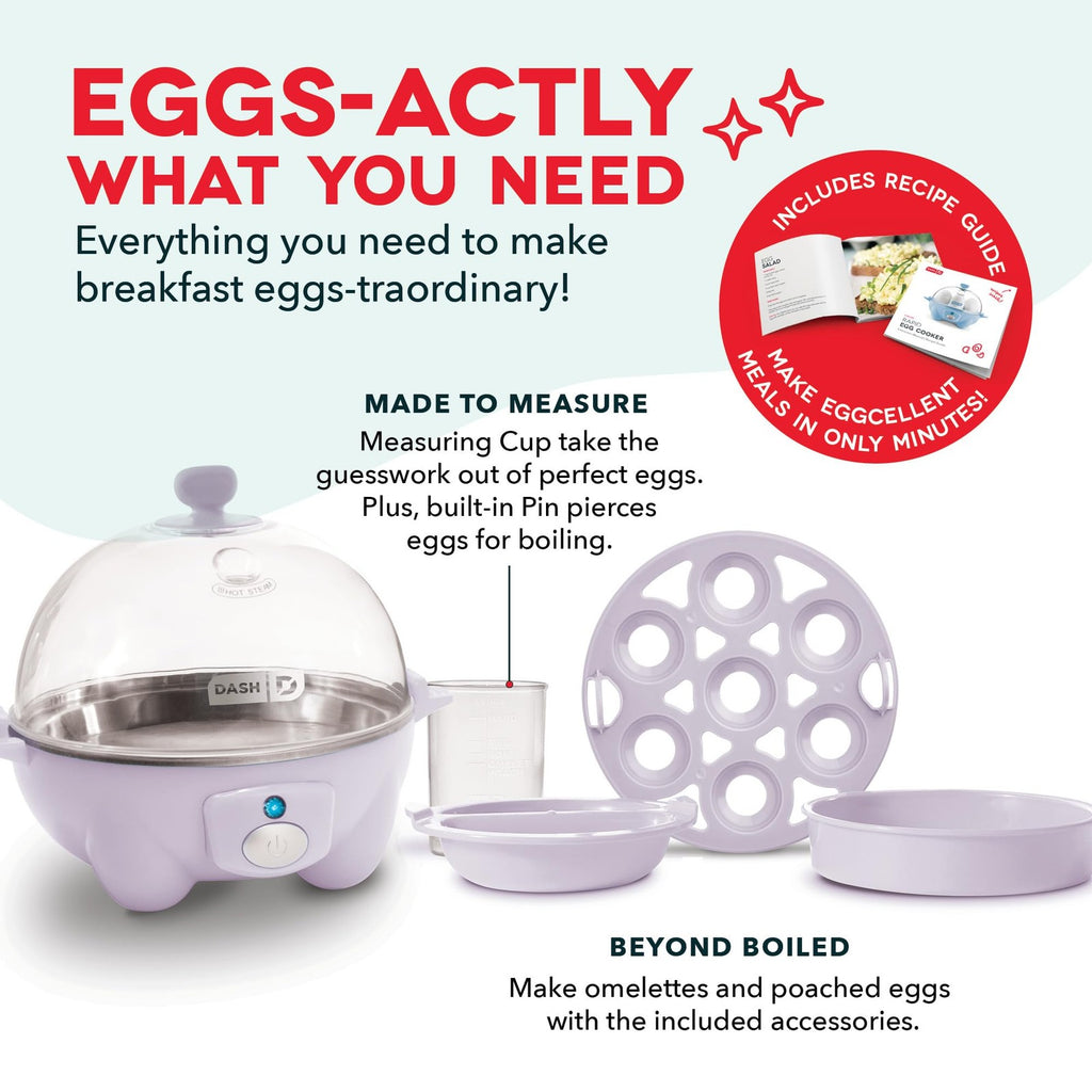 DASH 7 Egg Capacity Egg Cooker Lavender for Hard Boiled & Poached