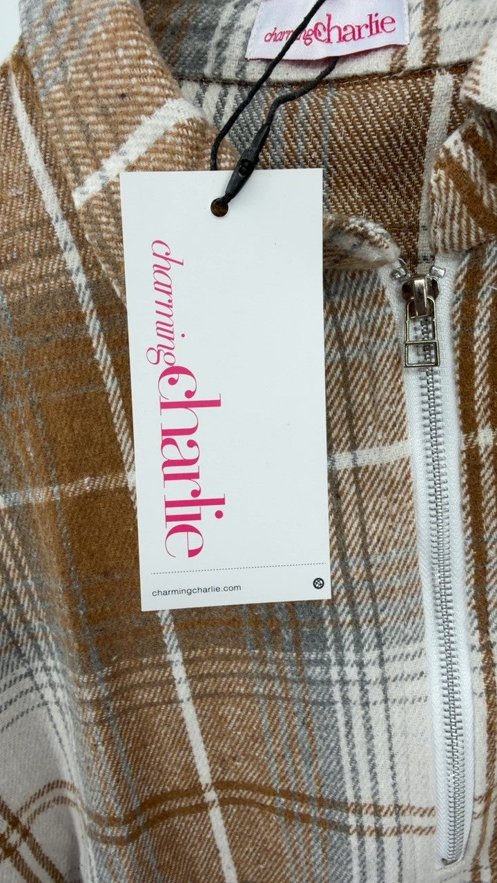 Plaid Collared Neck Half Zip Long Sleeve Top