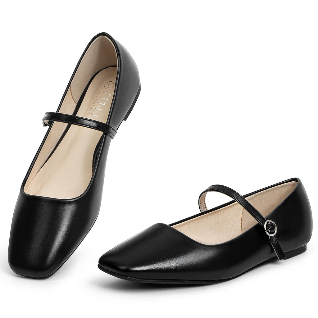 Versatile Womens Black Flats Size 7 w/ Adjustable Strap & Comfort