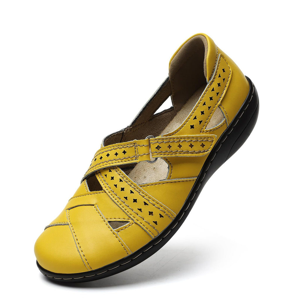 TERRIKAT Women's 6.5 M Yellow Loafers, Slip On Leather Walking Shoes