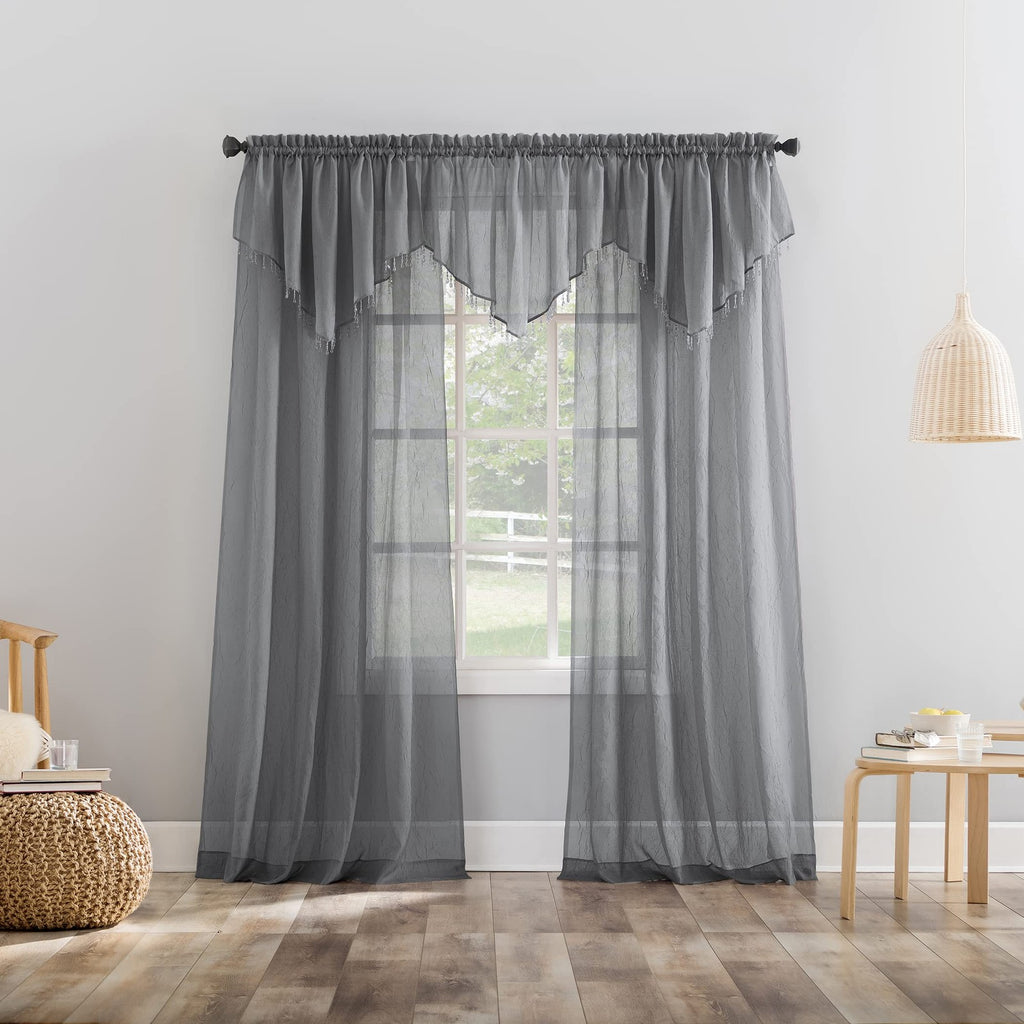 No. 918 Erica Crushed Voile Ascot Beaded Sheer Rod Pocket Curtain 3-Piece Set