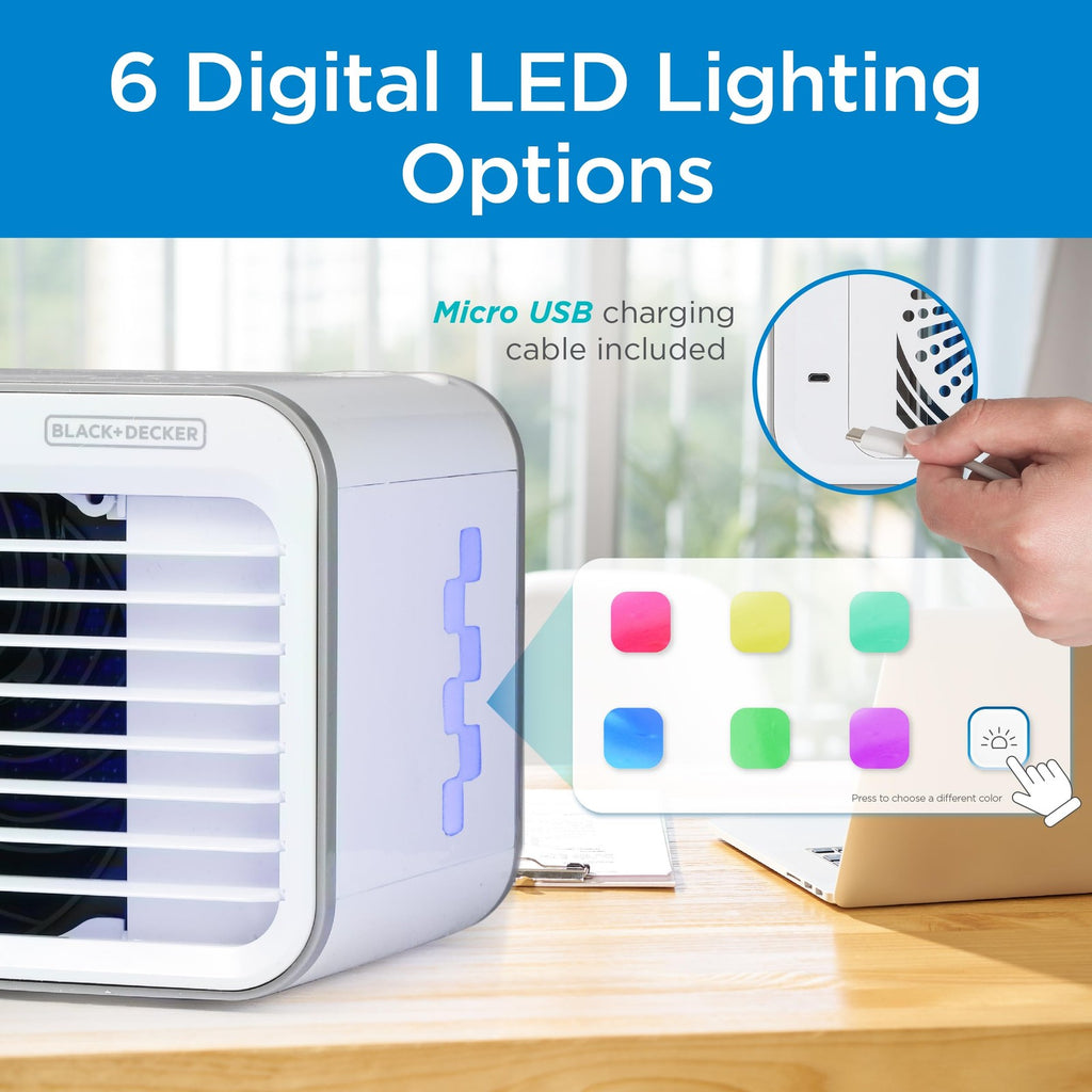 BLACK+DECKER Personal Fan, 3-Speed Air Cooler, White/Gray, Desktop Use