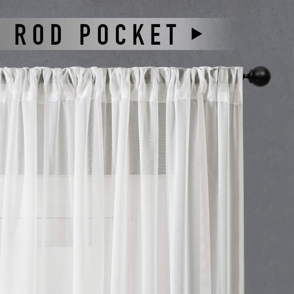 Short Off White Voile Kitchen Curtains 34x40 In, 2 Panels Light Filtering