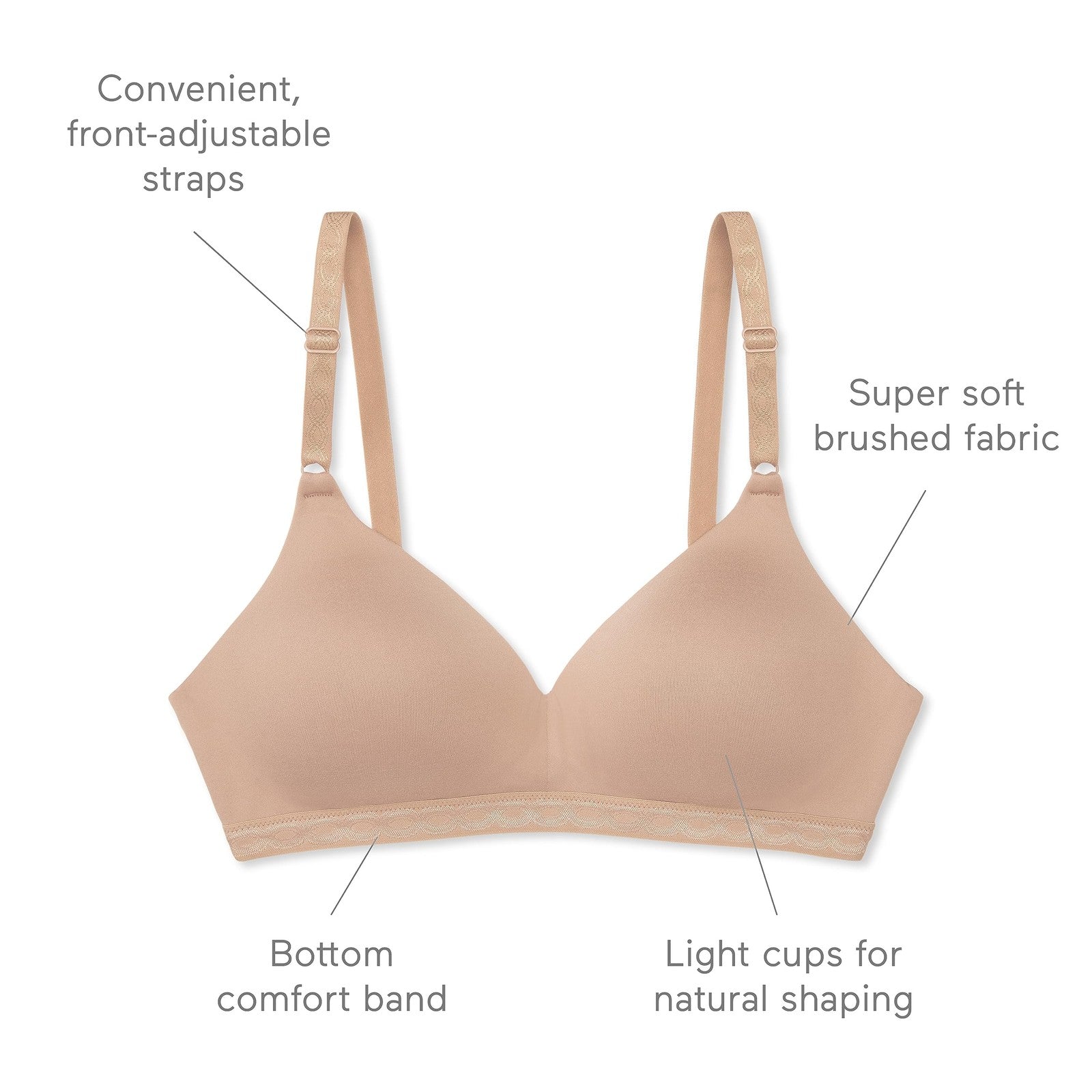 Cloud 9 Super Soft Wireless Comfort Bra 1269, 36C, Toasted Almond