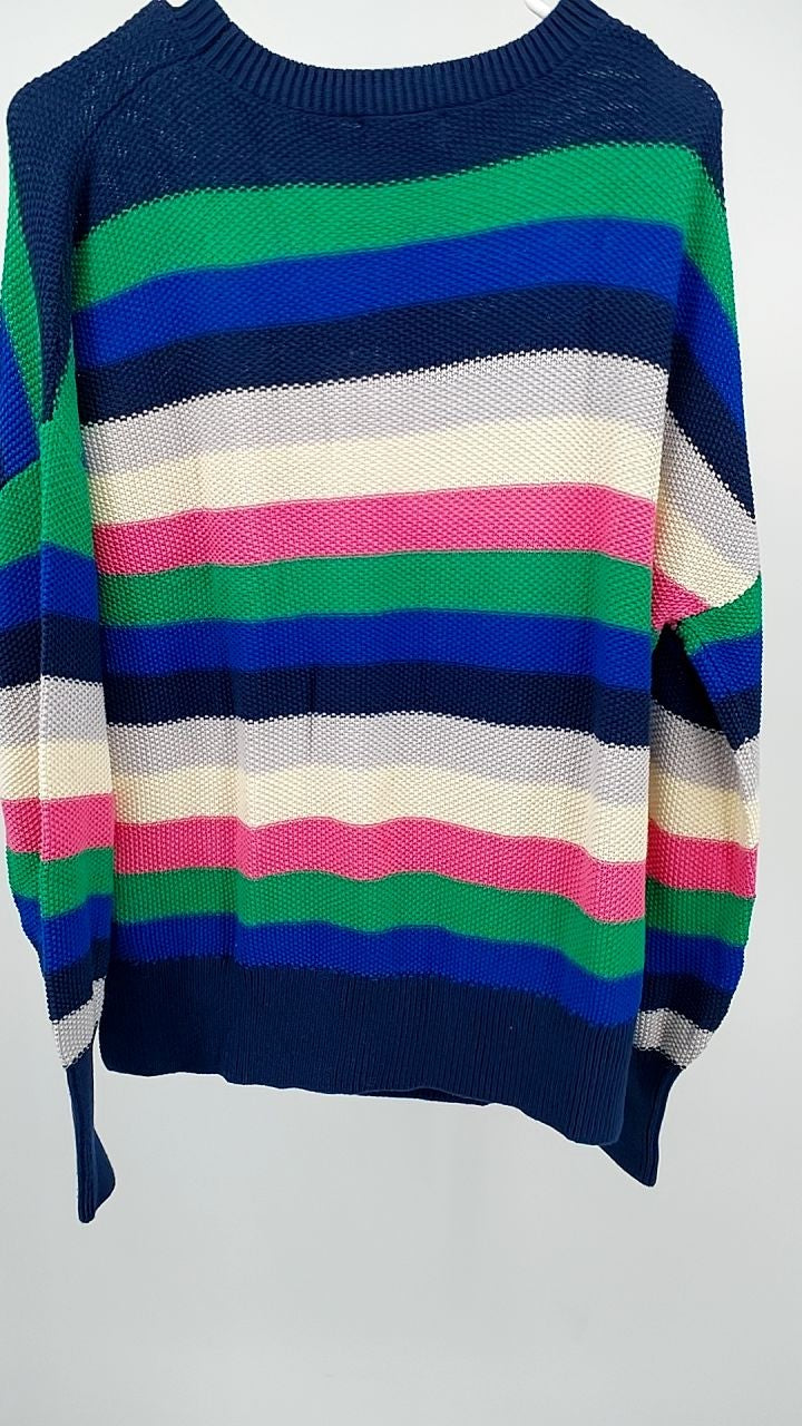 Rainbow Striped Crew Neck Drop Shoulder Sweater