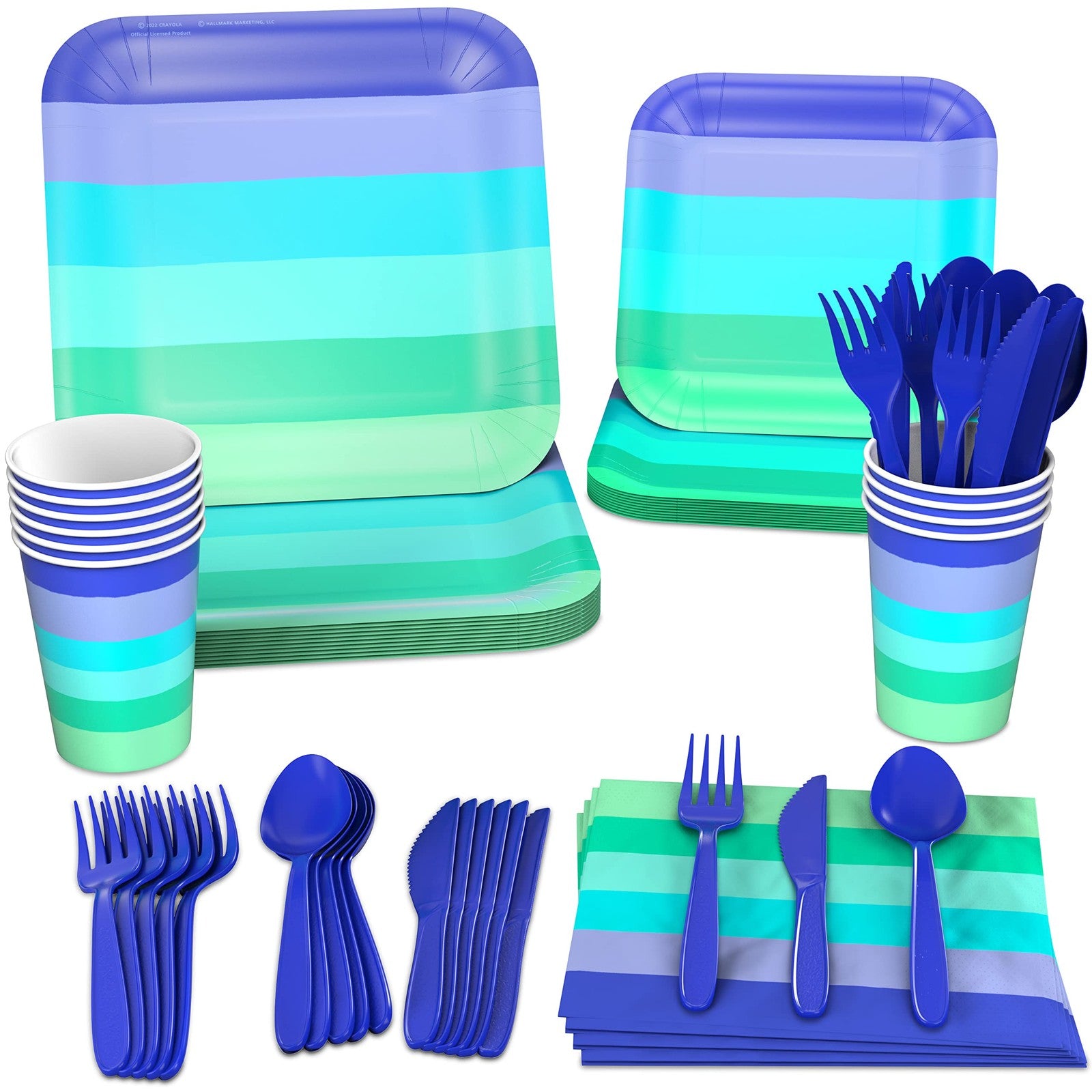 Colorful Party Supplies Set for 12: Plates, Cups, Napkins & Cutlery
